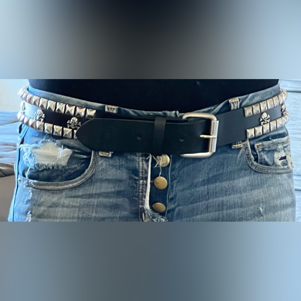 Hot Topic Y2K Skull & Crossbones Black Leather Belt with Silver Buckle 36” Goth - Picture 6 of 12